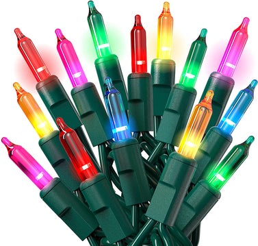 100-count multi-color Christmas lights with green wire