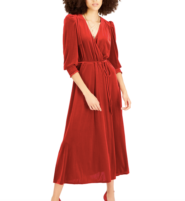 INC International Concepts Velvet Faux-Wrap Dress