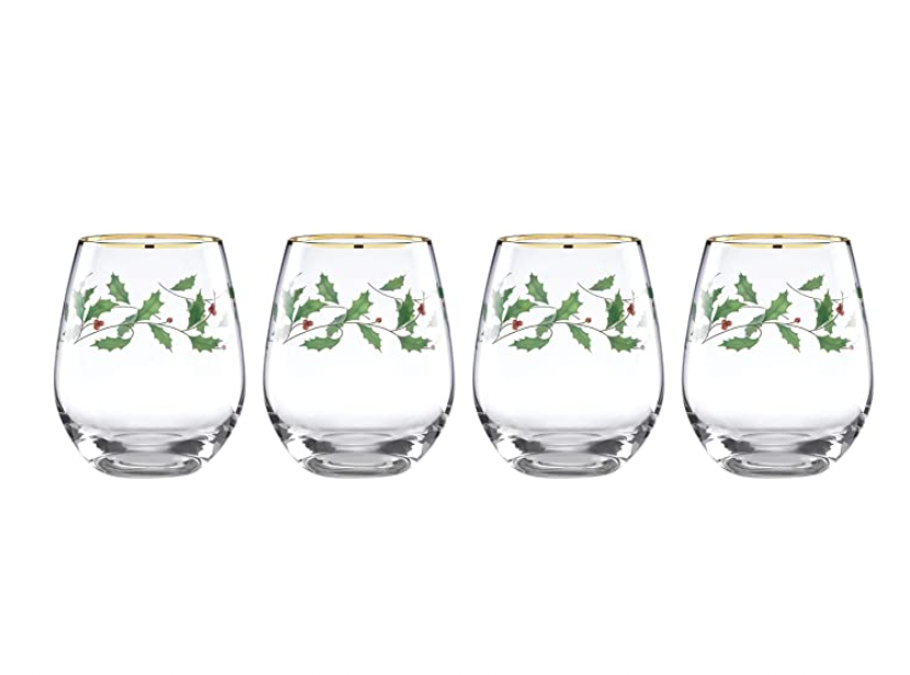 Lenox Holiday 4-Piece Stemless Wine Glasses