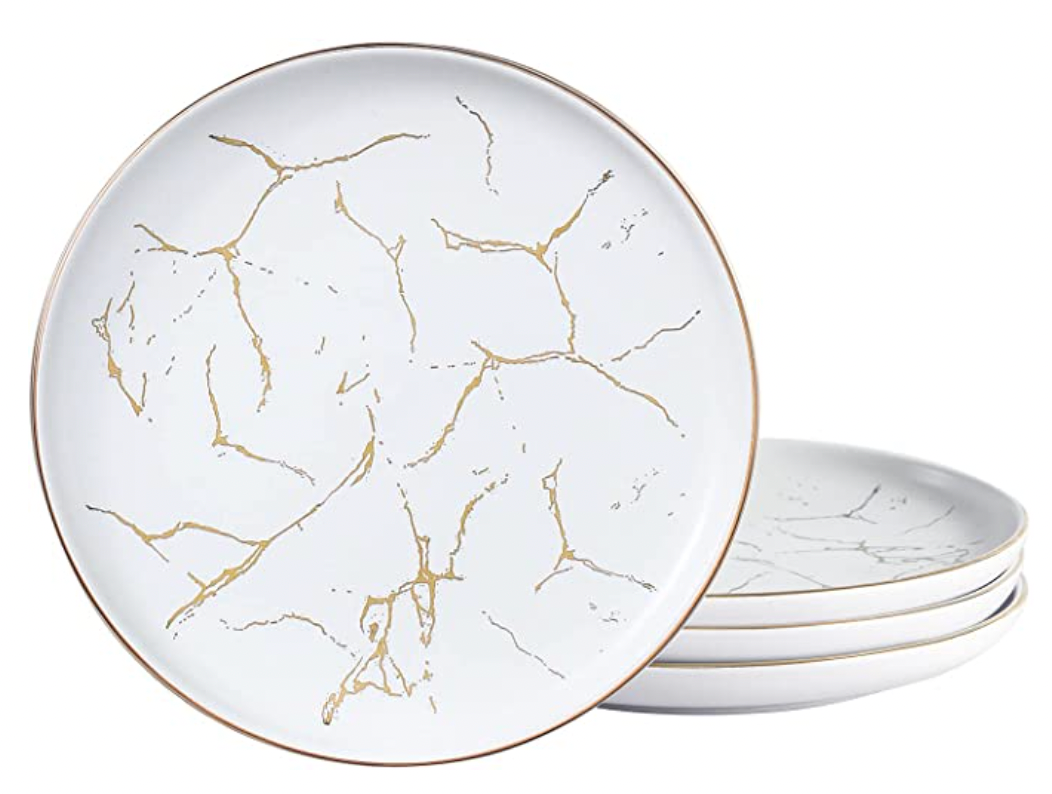 Nordic Style Marble Gold Inlay Dinner Plates