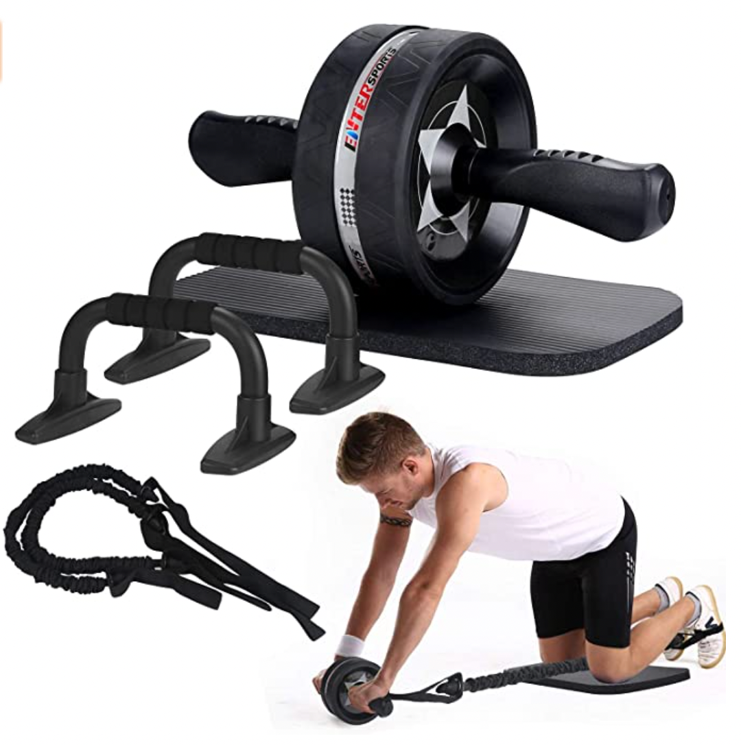 EnterSports 6-in-1 Exercise Roller Wheel Kit with Knee Pad