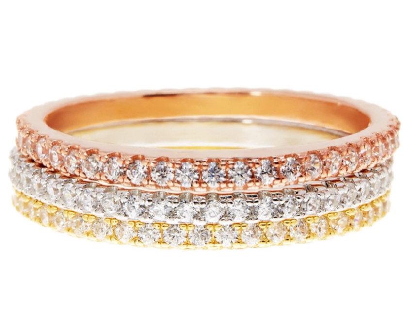 PAVOI 14K Gold Plated Sterling Silver CZ Stackable Ring Eternity Bands