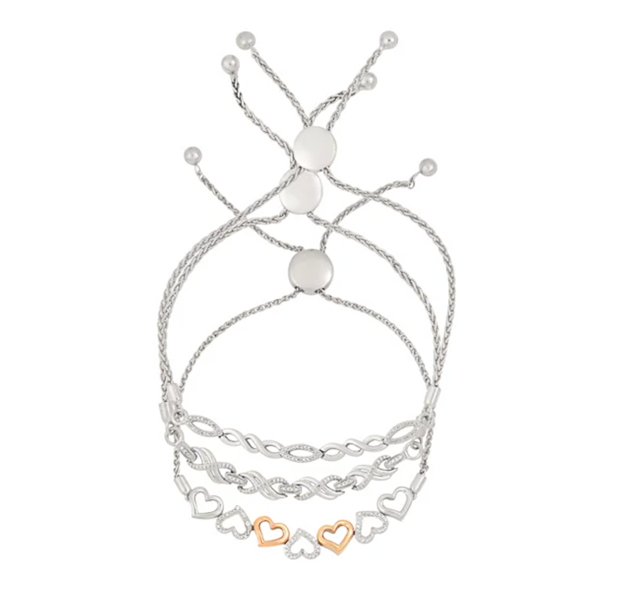 Sterling Silver Diamond Accent 3-Piece Adjustable Bracelet Set