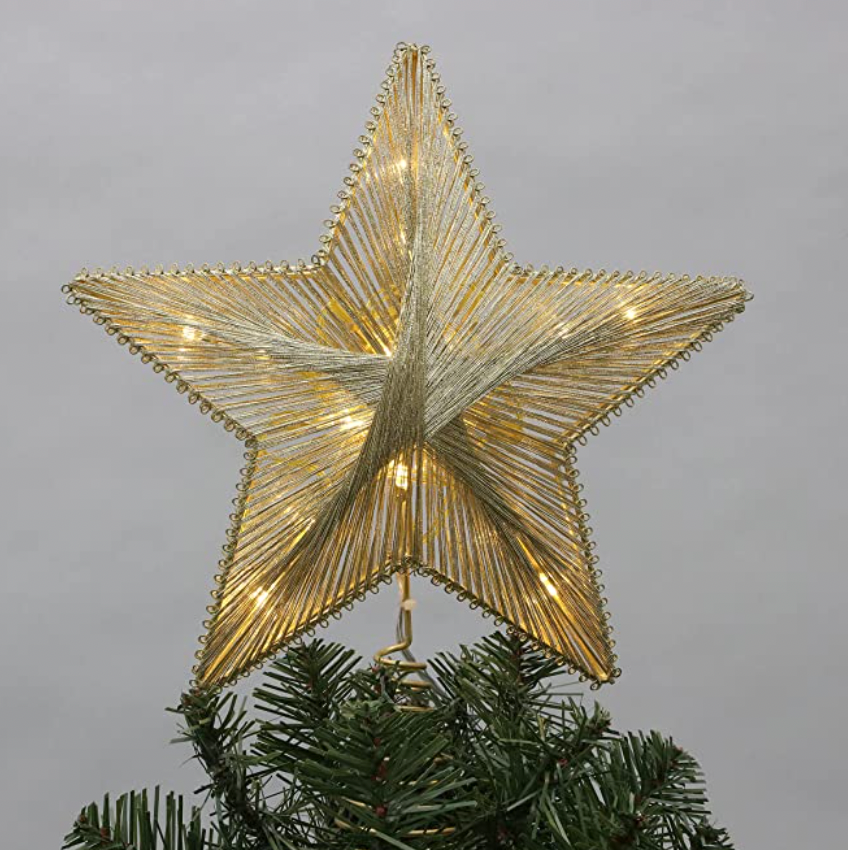 LED Color-Changing Gold Metallic String Star Tree Topper