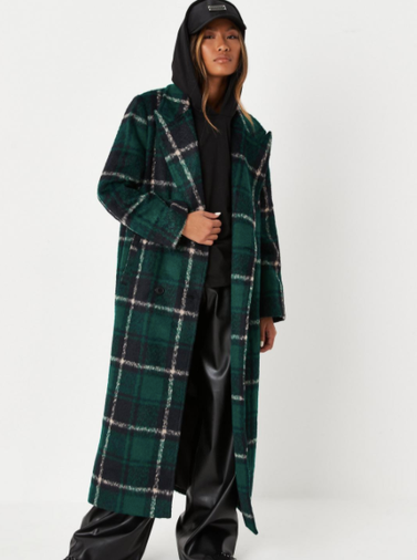 Missguided Green Brushed Plaid Oversized Formal Coat