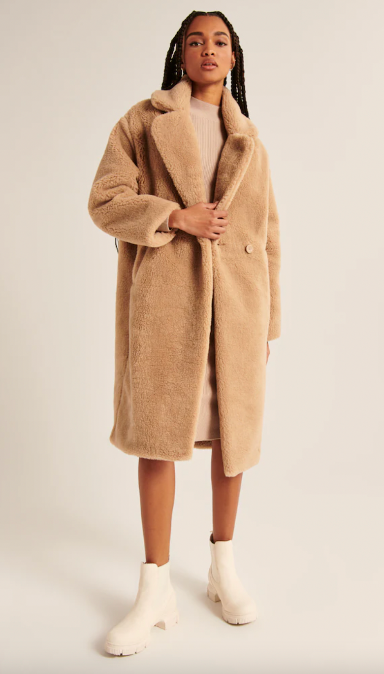 Abercrombie and Fitch Oversized Long-Length Sherpa Teddy Coat