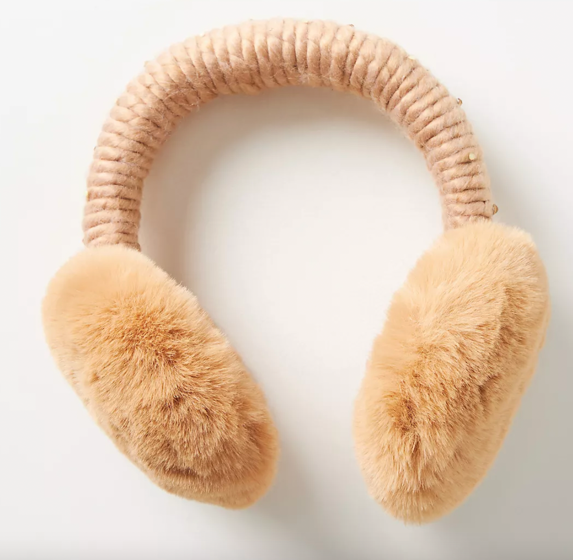 Anthropologie Chunky Knit Embellished Faux Fur Earmuffs