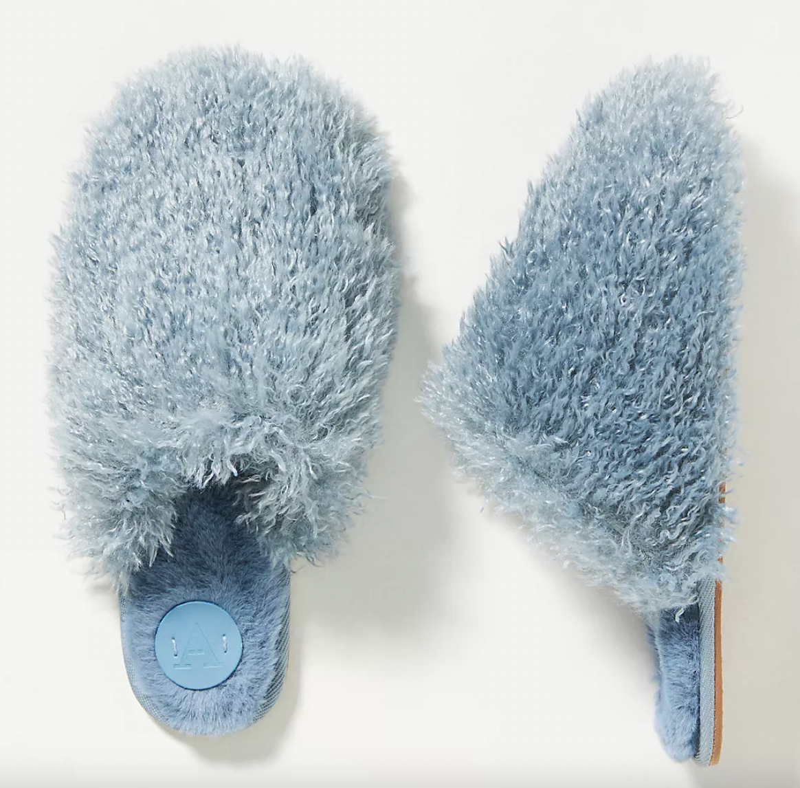 Anthropologie Fuzzy Slide Slippers