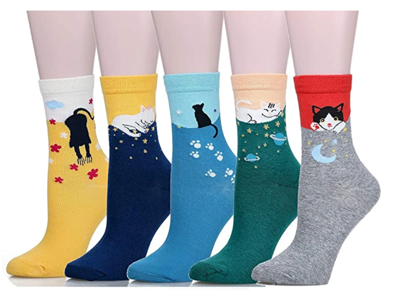 Leotruny Women's Colorful Cute Cat Crew Socks with Gift Box