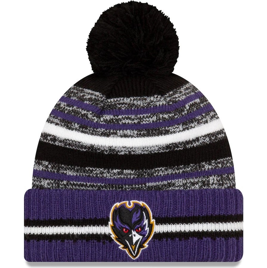 Baltimore Ravens New Era 2021 Pom Cuffed Knit Hat