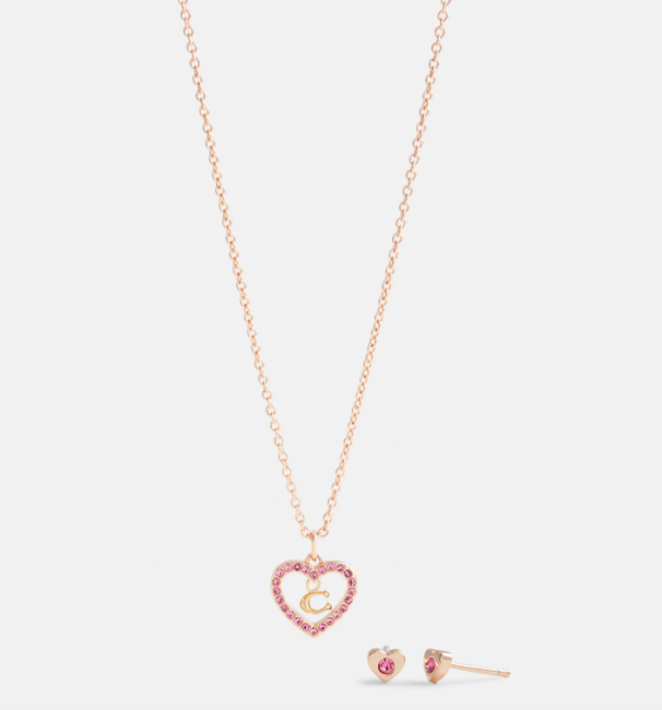 Coach Heart Necklace And Stud Earrings Set