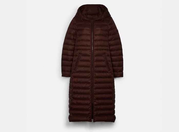 Coach Outlet Long Down Coat With Hood in Burgundy