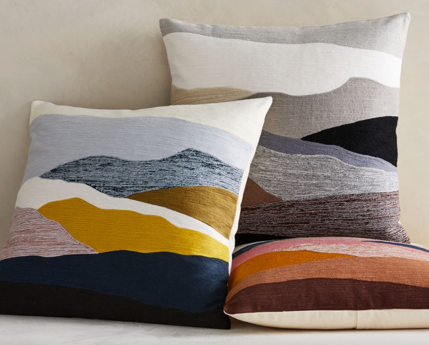 Crewel Landscape Pillow Cover