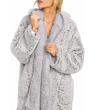 Dokotoo Long Sleeve Solid Fuzzy Fleece Open Front Hooded Jacket 