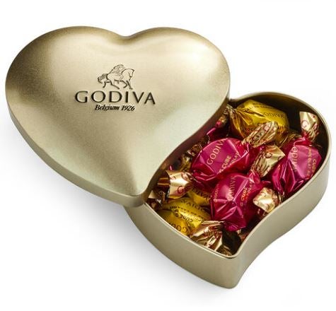 Godiva Heart Tin with Assorted Individual Wrapped Chocolates, 12 pieces