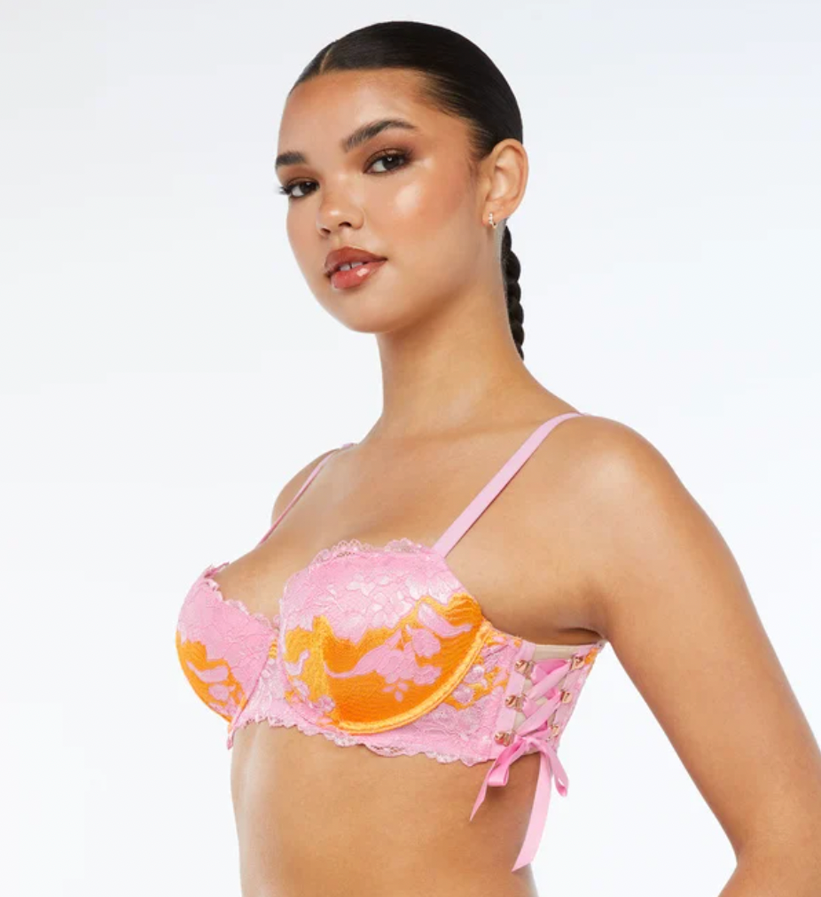 Lace'd Up Padded Low Balconette Bra 