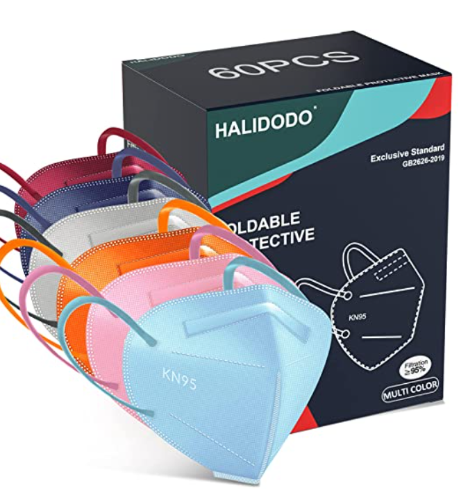 HALIDODO 60 Packs Individually Wrapped KN95 Face Mask