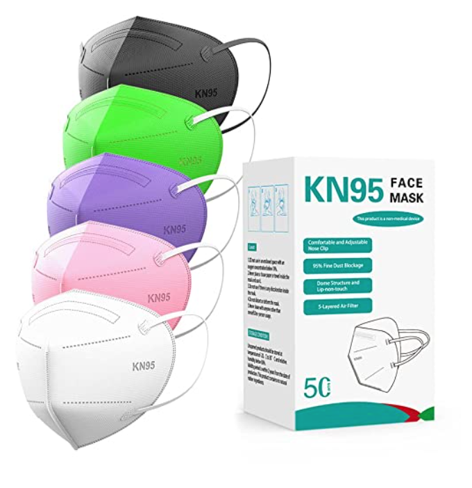 HIWUP 50Pcs Multicolor KN95 Face Mask Individually Packaged 5-Ply Disposable Face Masks