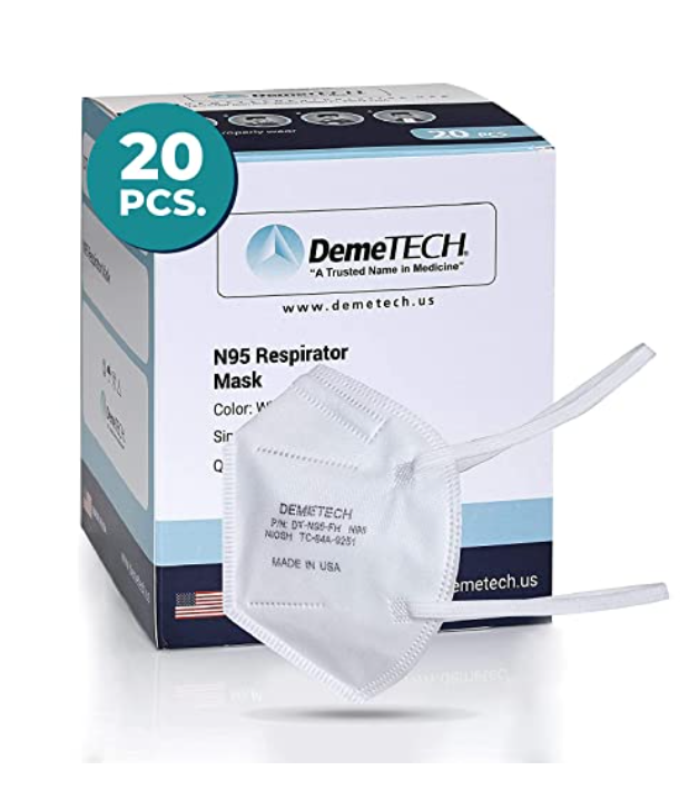 DemeTECH NIOSH N95 Respirator Face Mask, Fold-Style with Headband