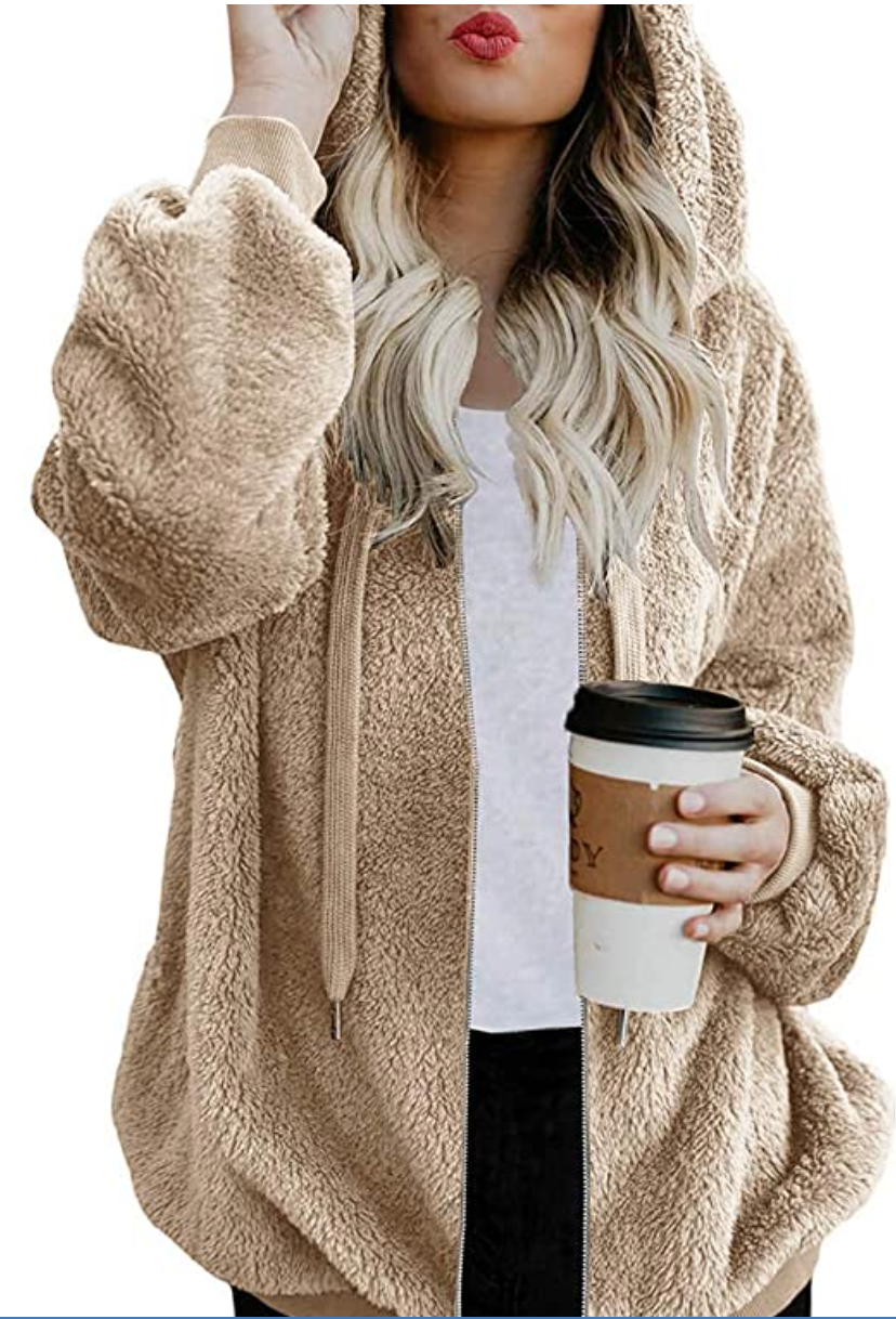 Womens Lapel Fluffy Cardigan Jackets Winter Thick Warm Fleece Coat Sherpa Full Zip Faux Fur Outerwear 