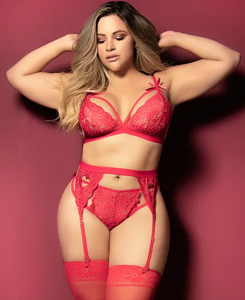 Mapale Plus Size Cage Lace Bra and Panty Set