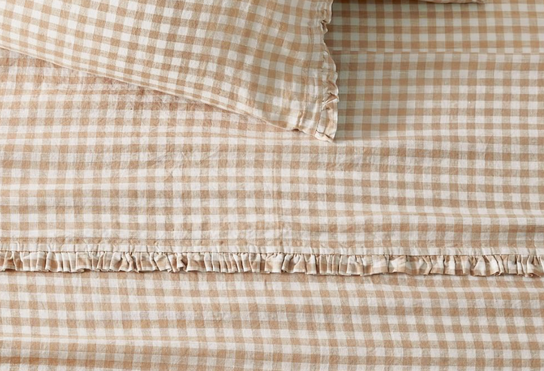 Heather Taylor Home Mini Gingham Linen Ruffle Sheet Set & Pillowcases