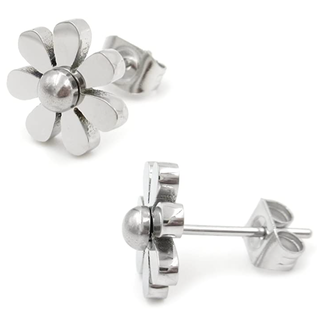 Stainless Steel Flower Post Stud Earrings 