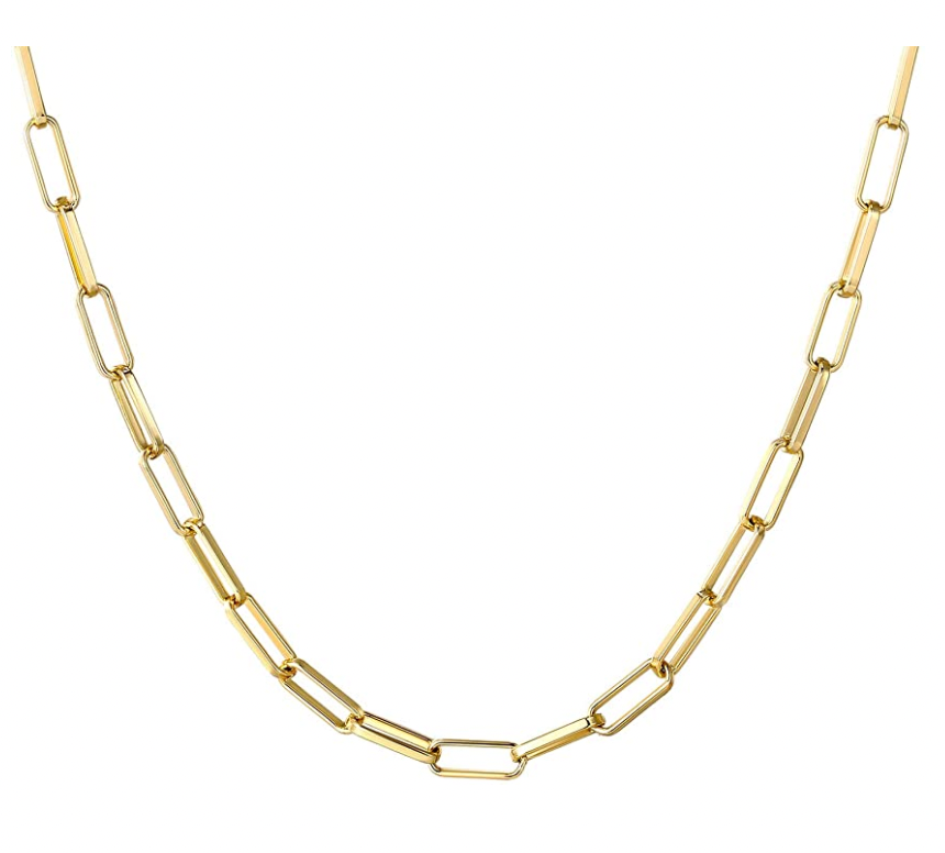 BOUTIQUELOVIN 14K Gold Dainty Paperclip Link Chain Necklace