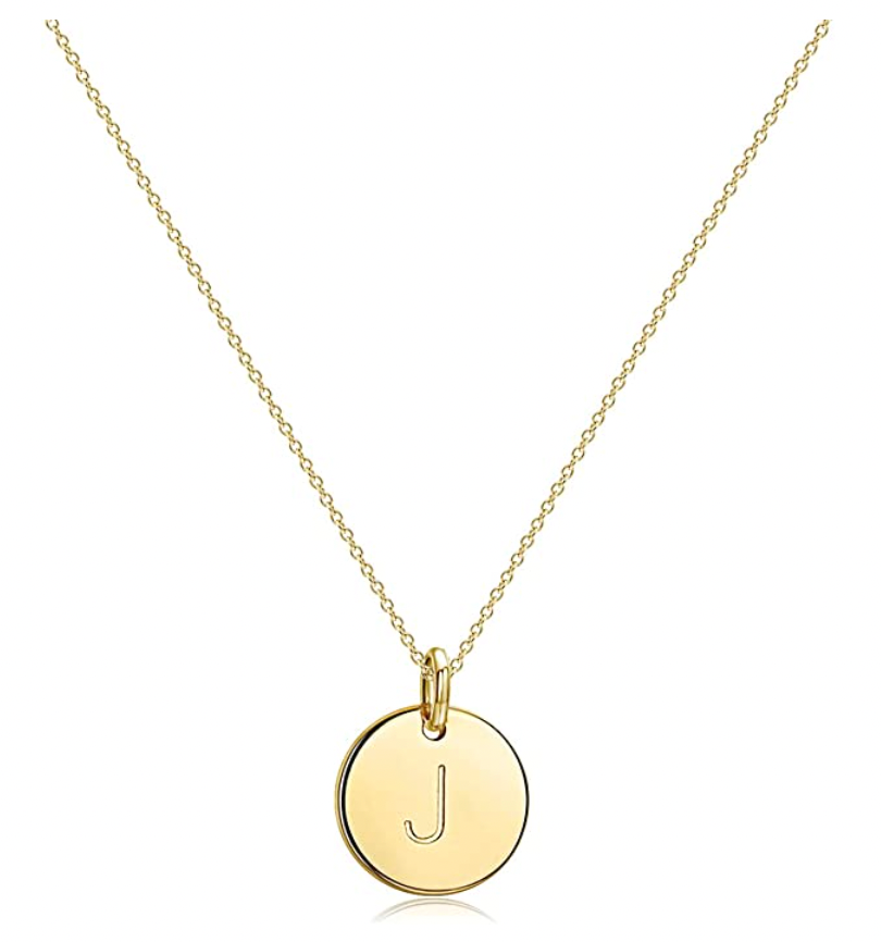 Befettly Initial Necklace,14K Gold-Plated Children Necklace Round Disc Double Side Engraved Hammered Name Necklace 16.5’’ Adjustable Personalized Alphabet Letter Pendant