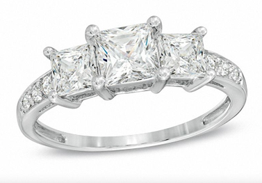 Zales Princess-Cut Lab-Created White Sapphire Three Stone Ring in Sterling Silver