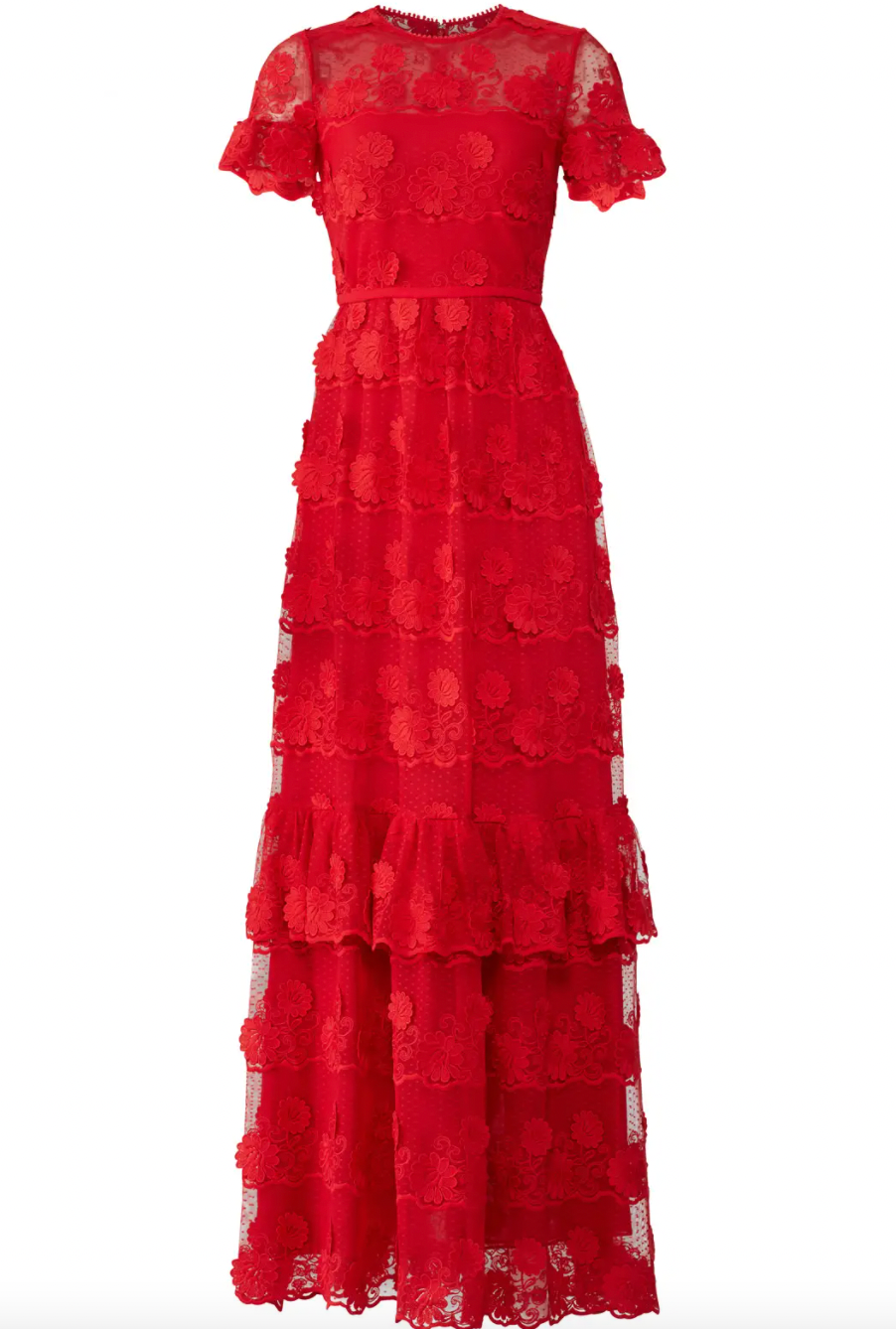 ML Monique Lhuillier Red Floral Lace Gown