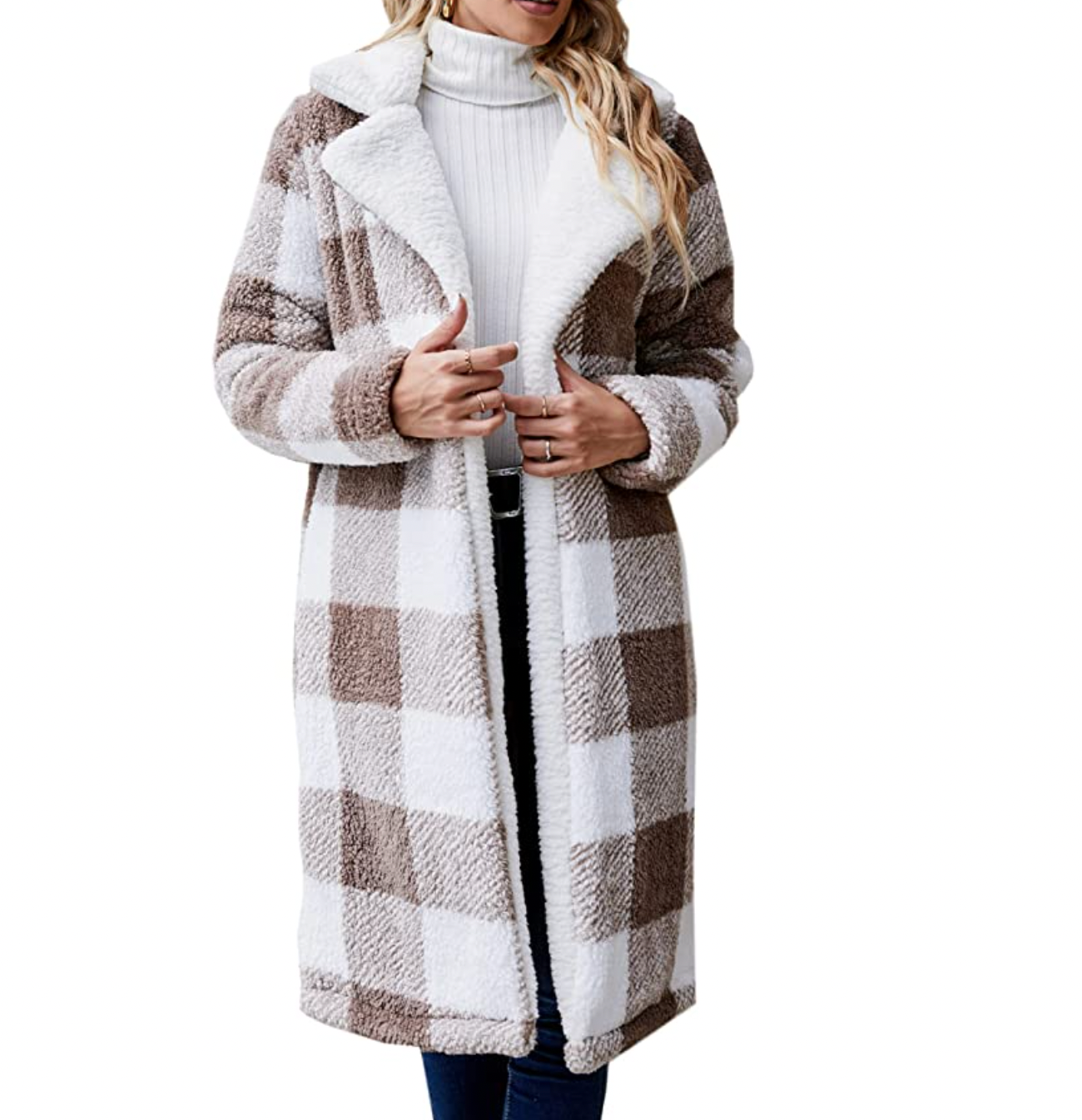 Women's Fuzzy Fleece Lapel Open Front Long Cardigan Coat Faux Fur Warm Winter Outwear Jackets