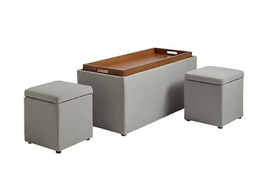 Storage Bench with Tray and 2 Ottomans