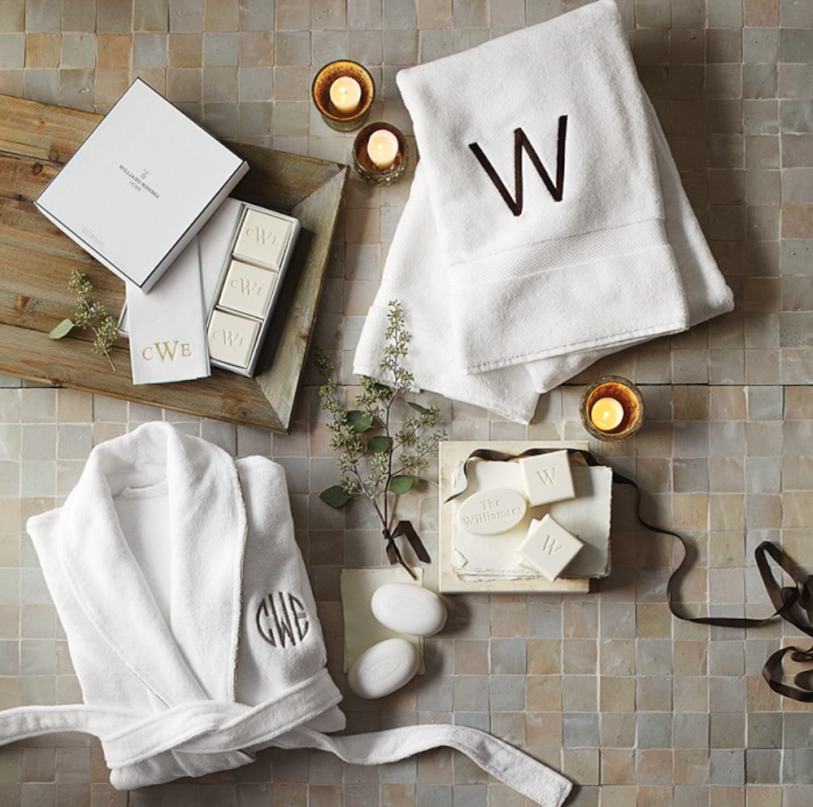 Williams Sonoma Home Monogrammed Soap & Towel Gift Set