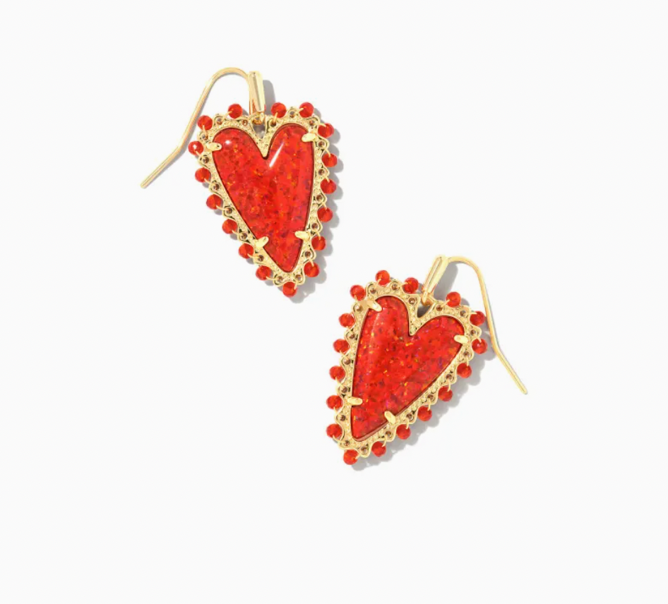 Beaded Ansley Heart Gold Drop Earrings
