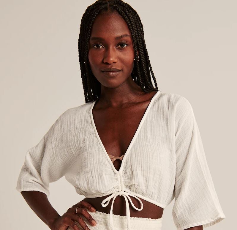 Cropped Gauzy Beach Cinched Coverup Top