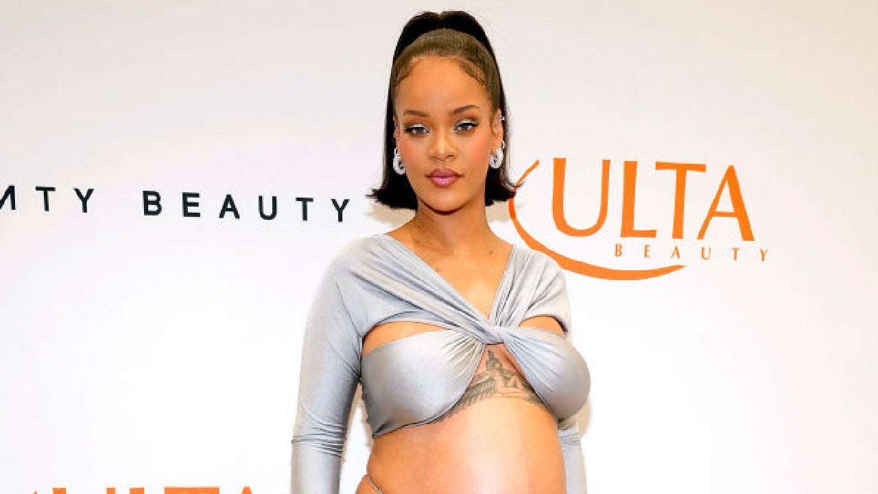 Rihanna Shows Off Her Pregnant Belly In A Monochromatic Red