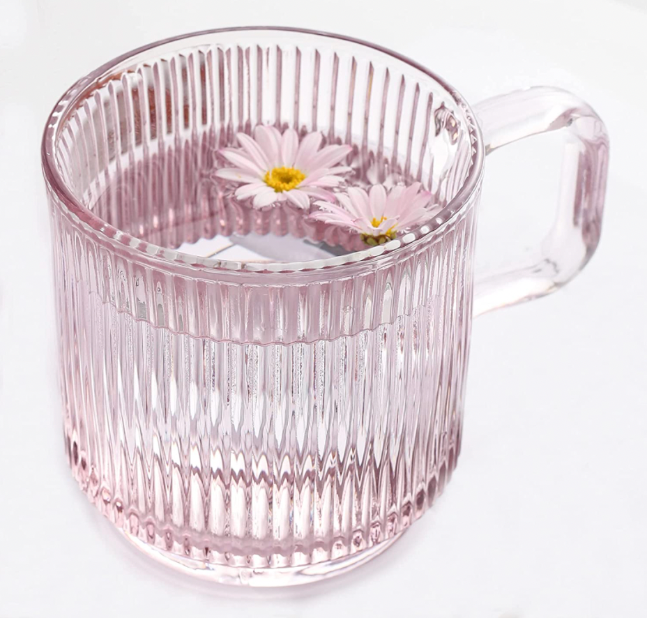 Lysenn Pink Glass Coffee Mug with Lid