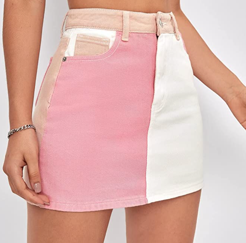 MakeMeChic Women's Colorblock High Waist Denim Skirt
