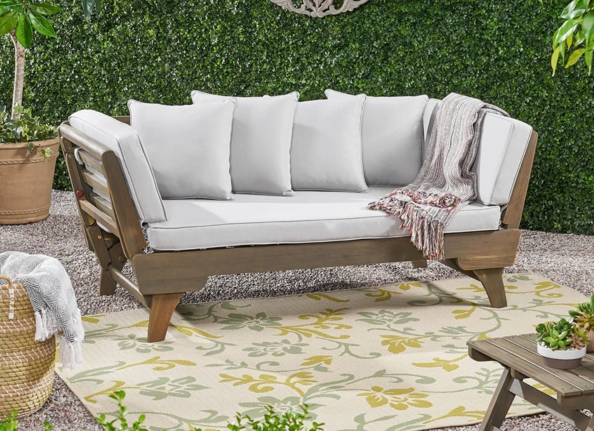 Ottavio Outdoor Acacia Wood Daybed with Cushions by Christopher Knight Home
