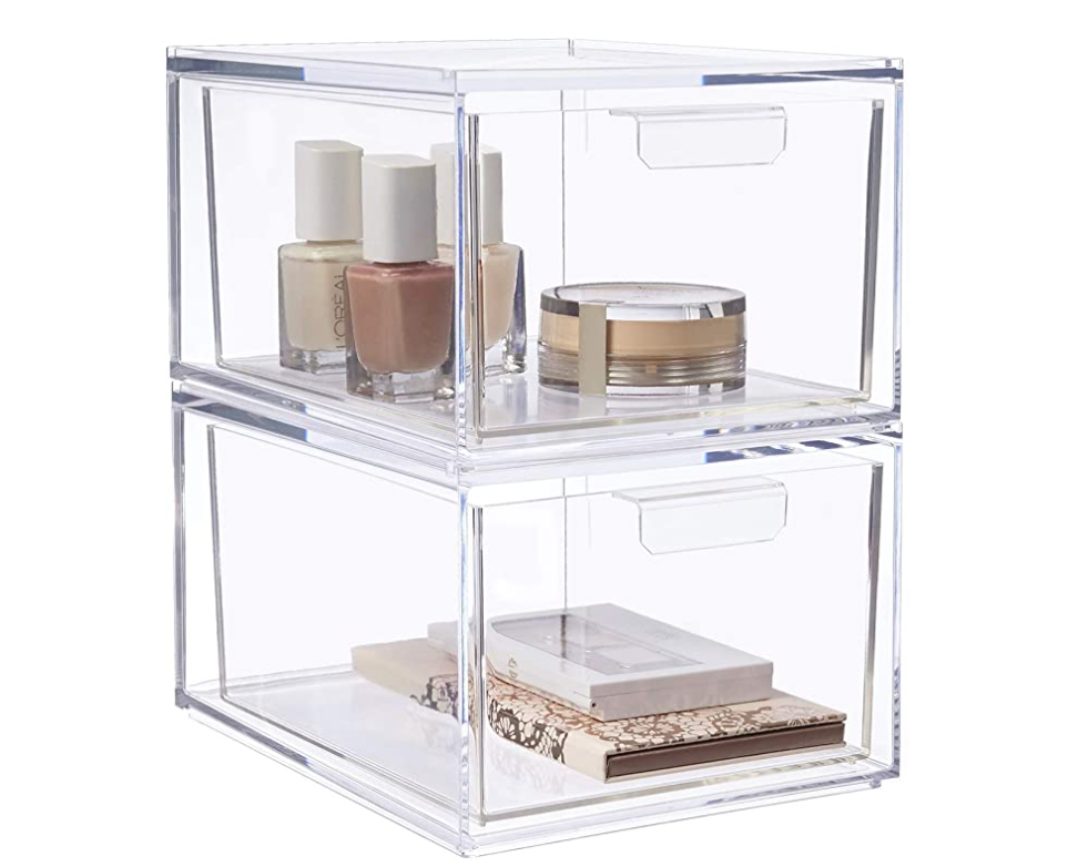 STORi Audrey Stackable Cosmetic Organizer Drawers 4-1/2" Tall | set of 2 Clear