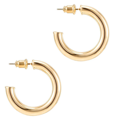 14K Gold Colored Lightweight Chunky Open Hoops