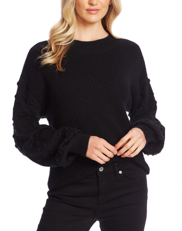 Puff Sleeve Bobble Ribbed Sweater CECE