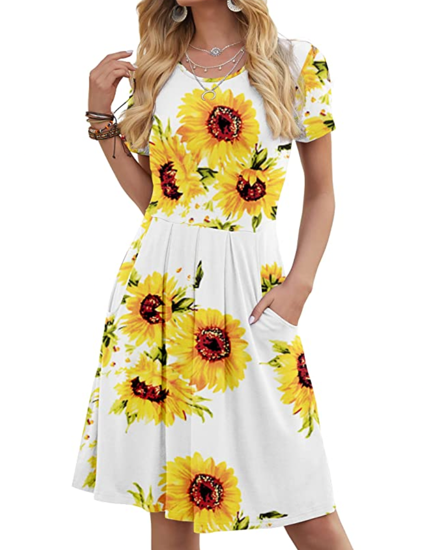 Casual Flowy Pleated Loose Dresses with Pockets