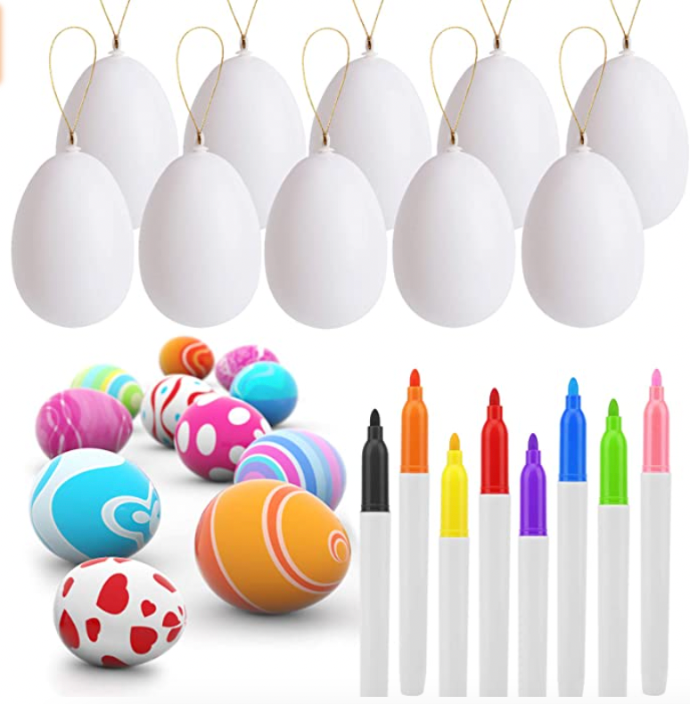 UFUNGA 30 Pcs White Blank Easter Eggs with 8 Pens