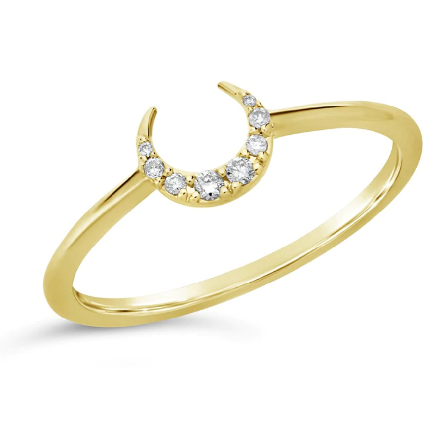 Sterling Forever 14K Gold Diamond Crescent Moon Ring