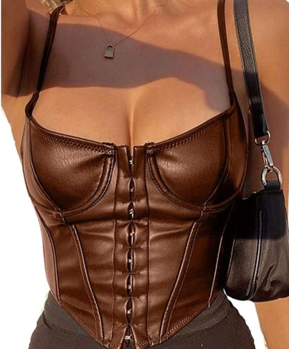 Sunisery Women Y2K Pu Leather Corset Crop Top