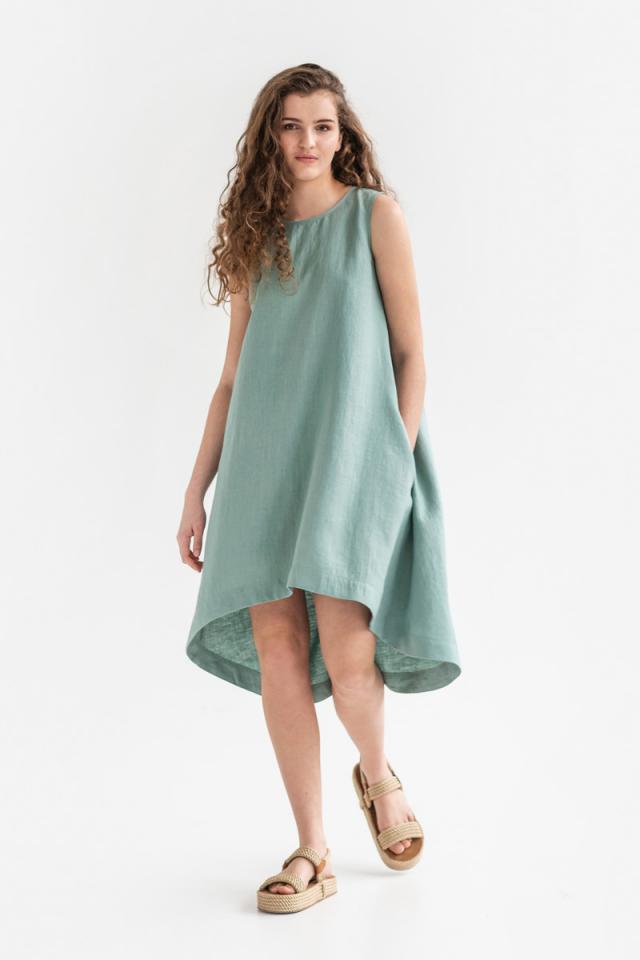 Royal Toscana Linen Dress in Teal Blue 