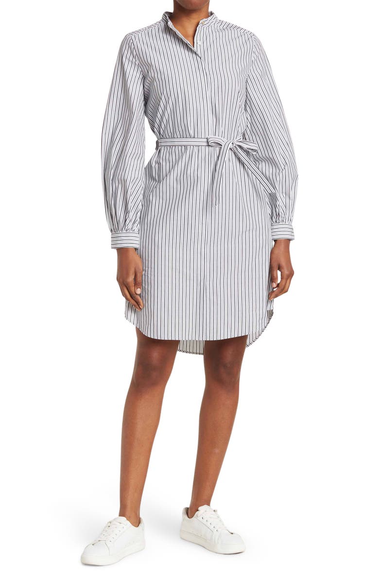 Calvin Kline  Puff Sleeve Striped Belted Short Dress