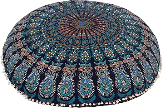 Shubhlaxmifashion 32" Blue Mandala Floor Pillow Cushion